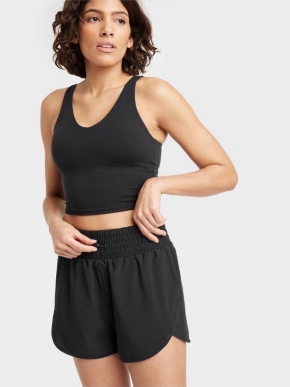 Lined Women’s Black Elastic Waist Active Shorts (built in shorts)